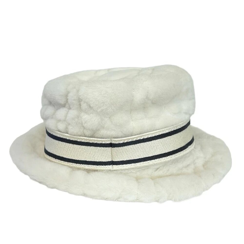 DIOR/ChristianDior - Cream Black Lamb Cotton Polyethylene Hat 370-081425 - Picture 5 of 8